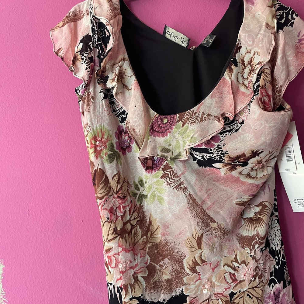 2 PIECE - XL is a- Floral Midi Skirt with Top in Pink, Olive,  Brown